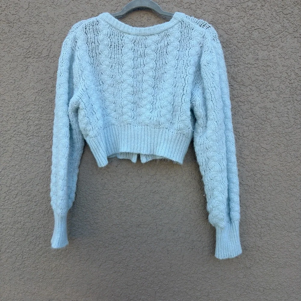 Kimchi Blue Sky Blue Cardigan with Cream Floral Details - Picture 2 of 7